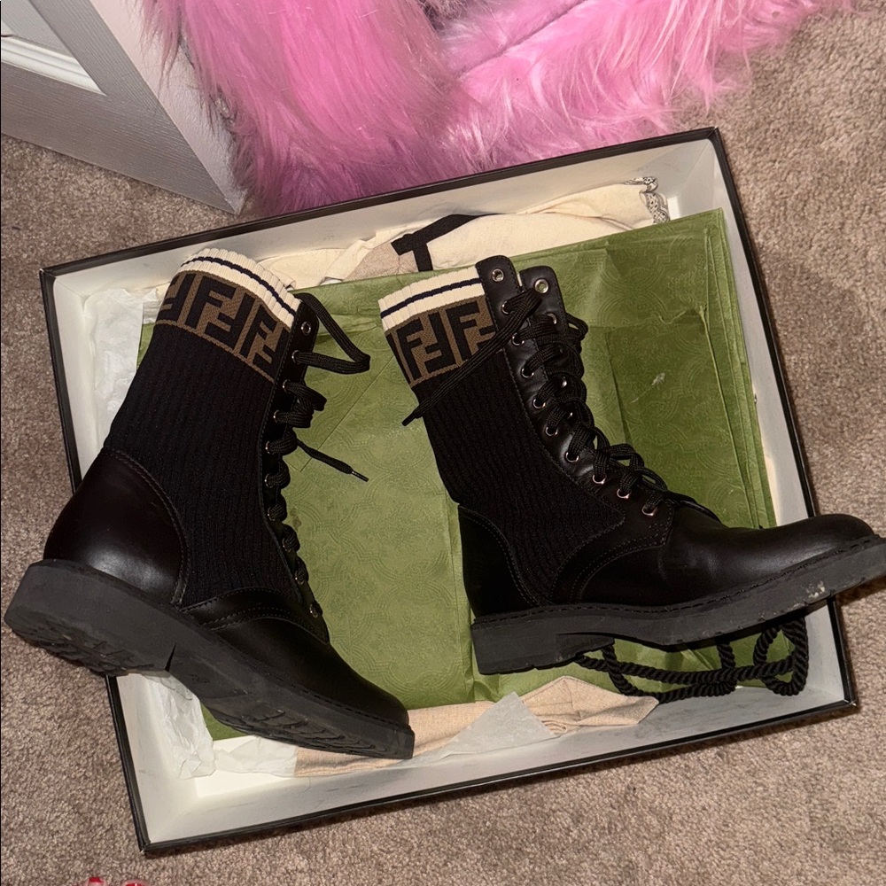 Fendi  Lace-Up Leather Boots
